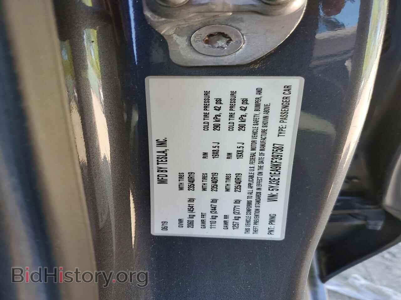 2019 TESLA MODEL 3 - VIN: 5YJ3E1EA9KF397587 - Фото 12