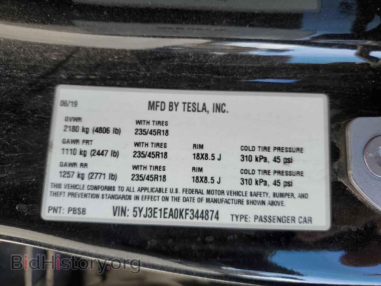 2019 TESLA MODEL 3 - VIN: 5YJ3E1EA0KF344874 - Photo 14