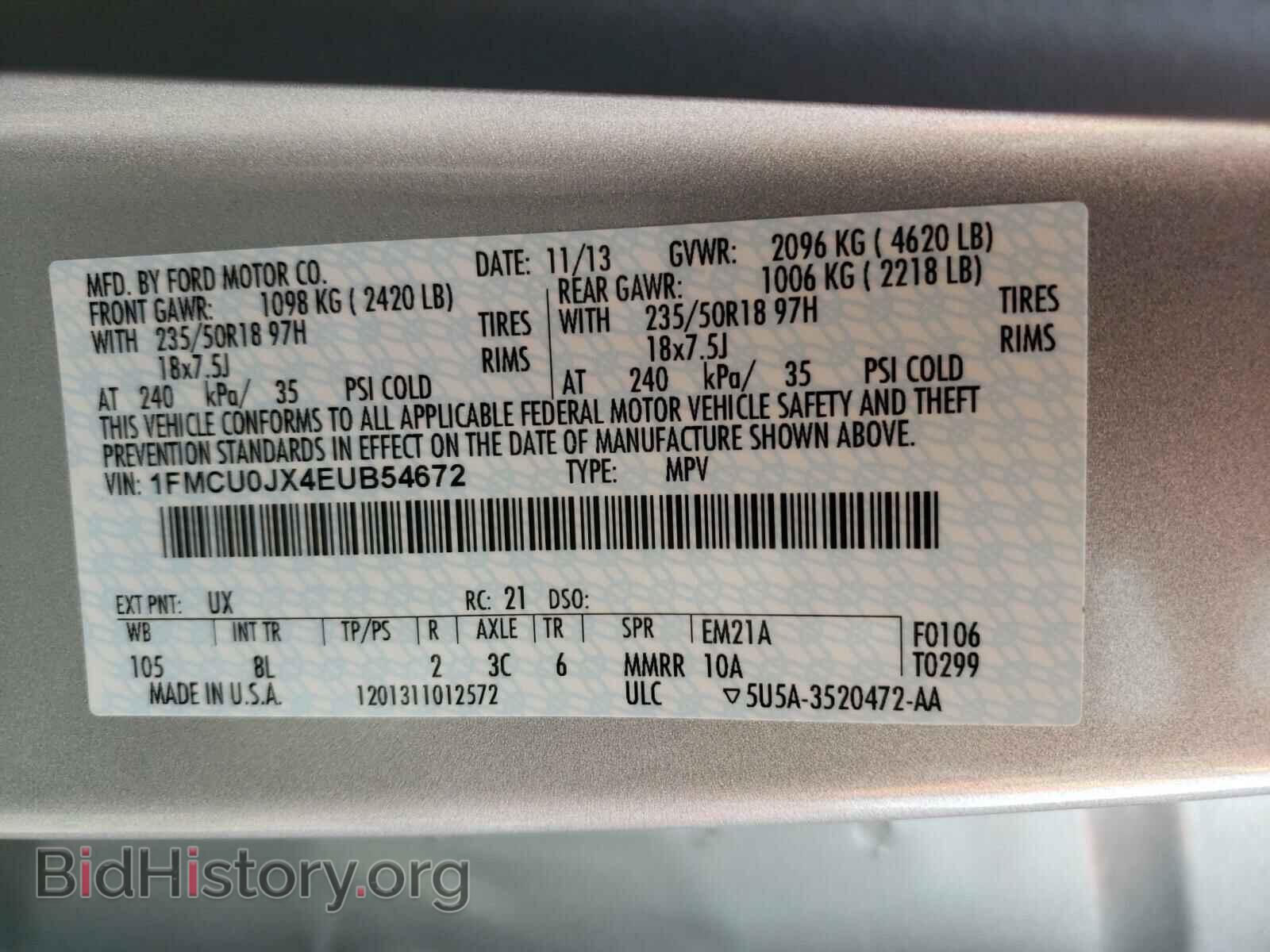 2014 FORD ESCAPE - VIN: 1FMCU0JX4EUB54672 - Photo 10
