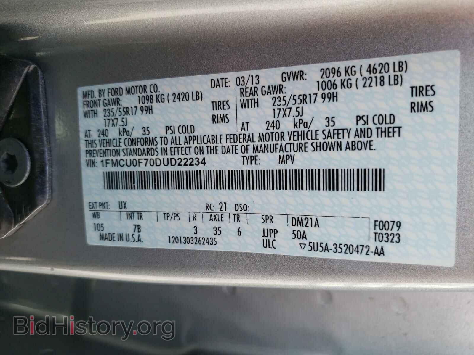 2013 FORD ESCAPE - VIN: 1FMCU0F70DUD22234 - Фото 10