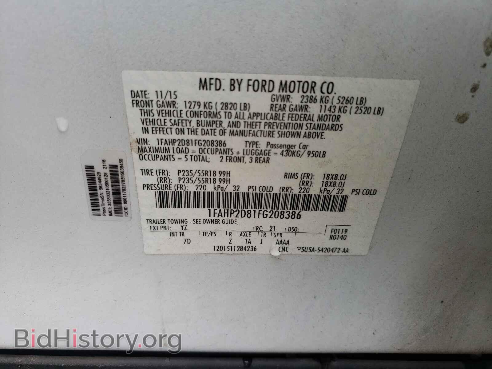 2015 FORD TAURUS - VIN: 1FAHP2D81FG208386 - Фото 10