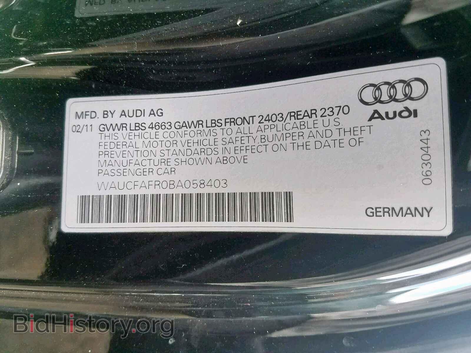 2011 AUDI A5 PREMIUM - VIN: WAUCFAFR0BA058403 - Фото 10