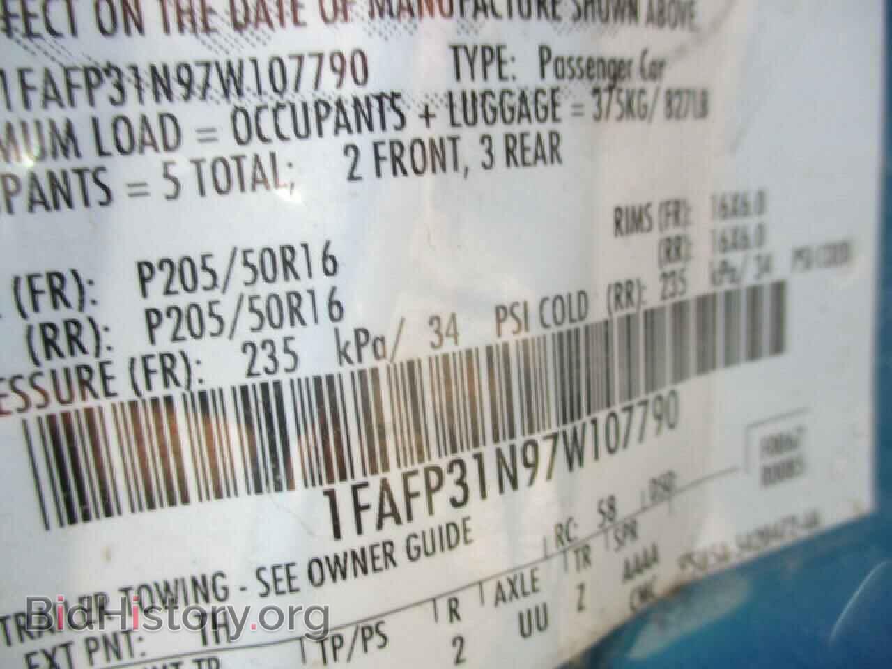 2007 FORD FOCUS - VIN: 1FAFP31N97W107790 - Фото 7