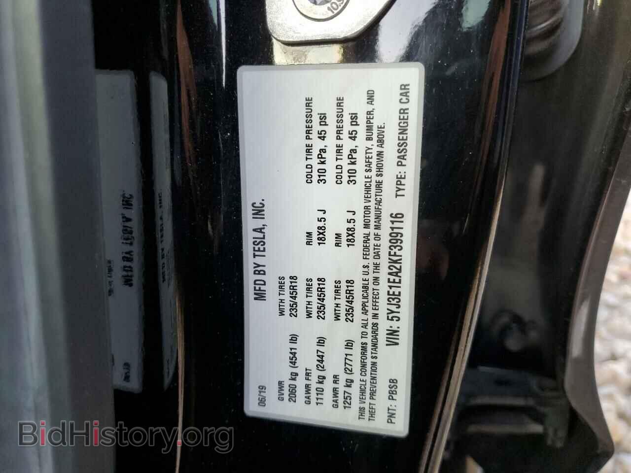 2019 TESLA MODEL 3 - VIN: 5YJ3E1EA2KF399116 - Фото 14