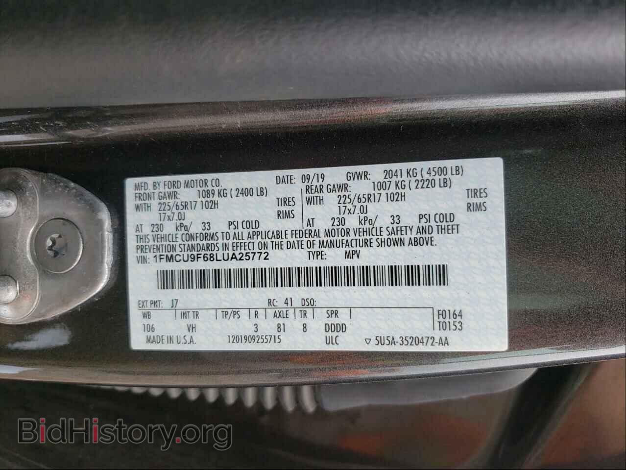 2020 FORD ESCAPE - VIN: 1FMCU9F68LUA25772 - Фото 10