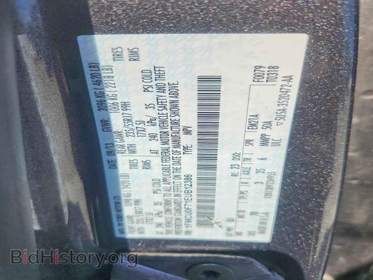 2014 FORD ESCAPE - VIN: 1FMCU0F71EUB12386 - Фото 13