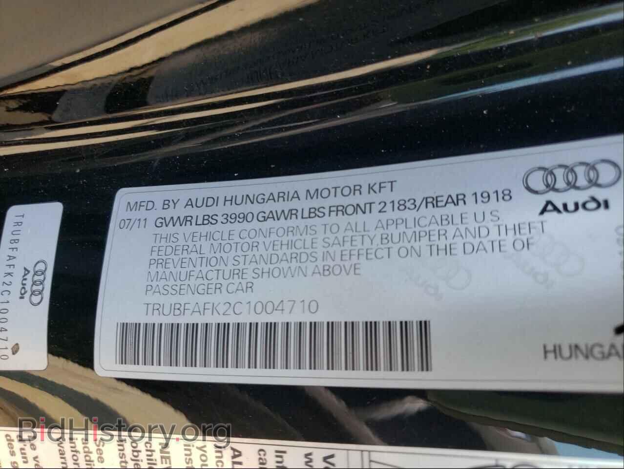 2012 AUDI TT - VIN: TRUBFAFK2C1004710 - Фото 10