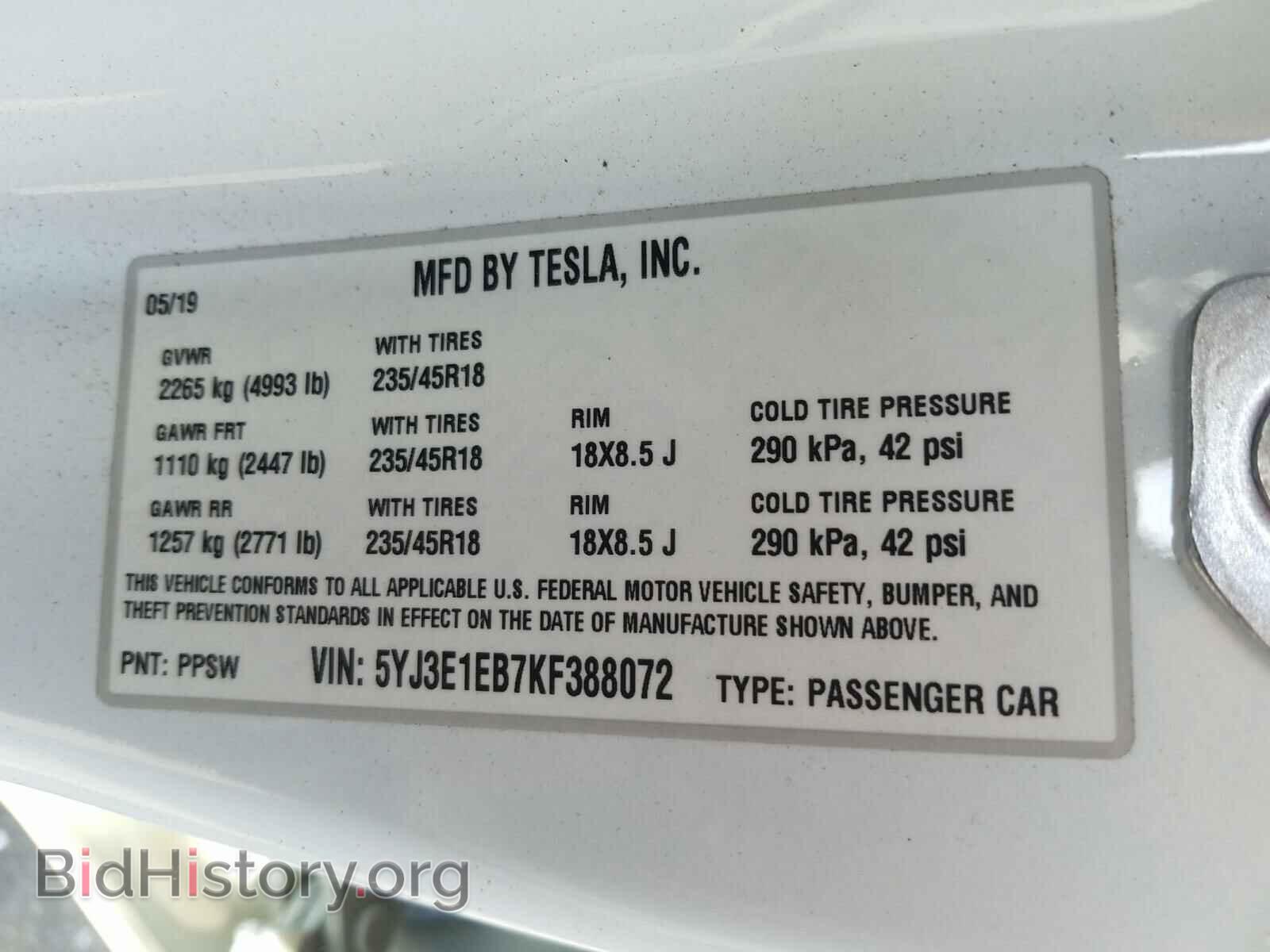 2019 TESLA MODEL 3 - VIN: 5YJ3E1EB7KF388072 - Photo 10