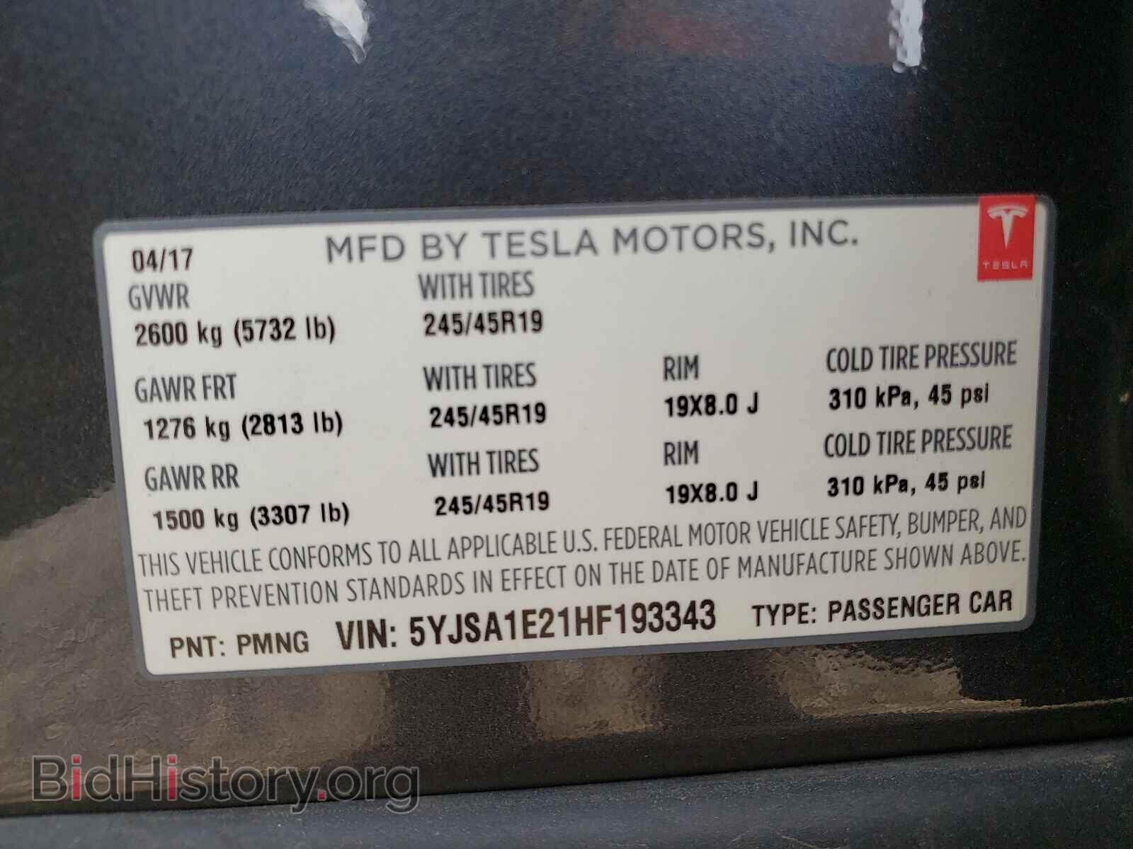 2017 TESLA MODEL S - VIN: 5YJSA1E21HF193343 - Photo 10