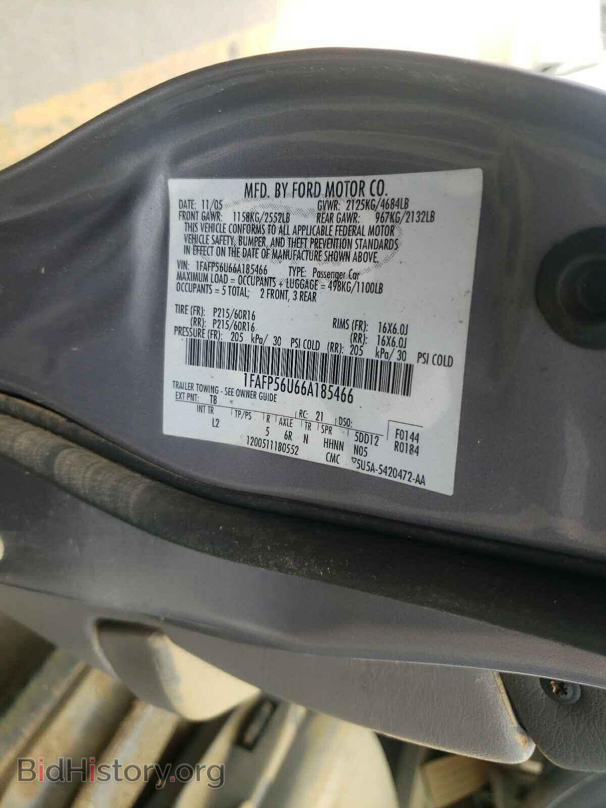 2006 FORD TAURUS - VIN: 1FAFP56U66A185466 - Фото 10