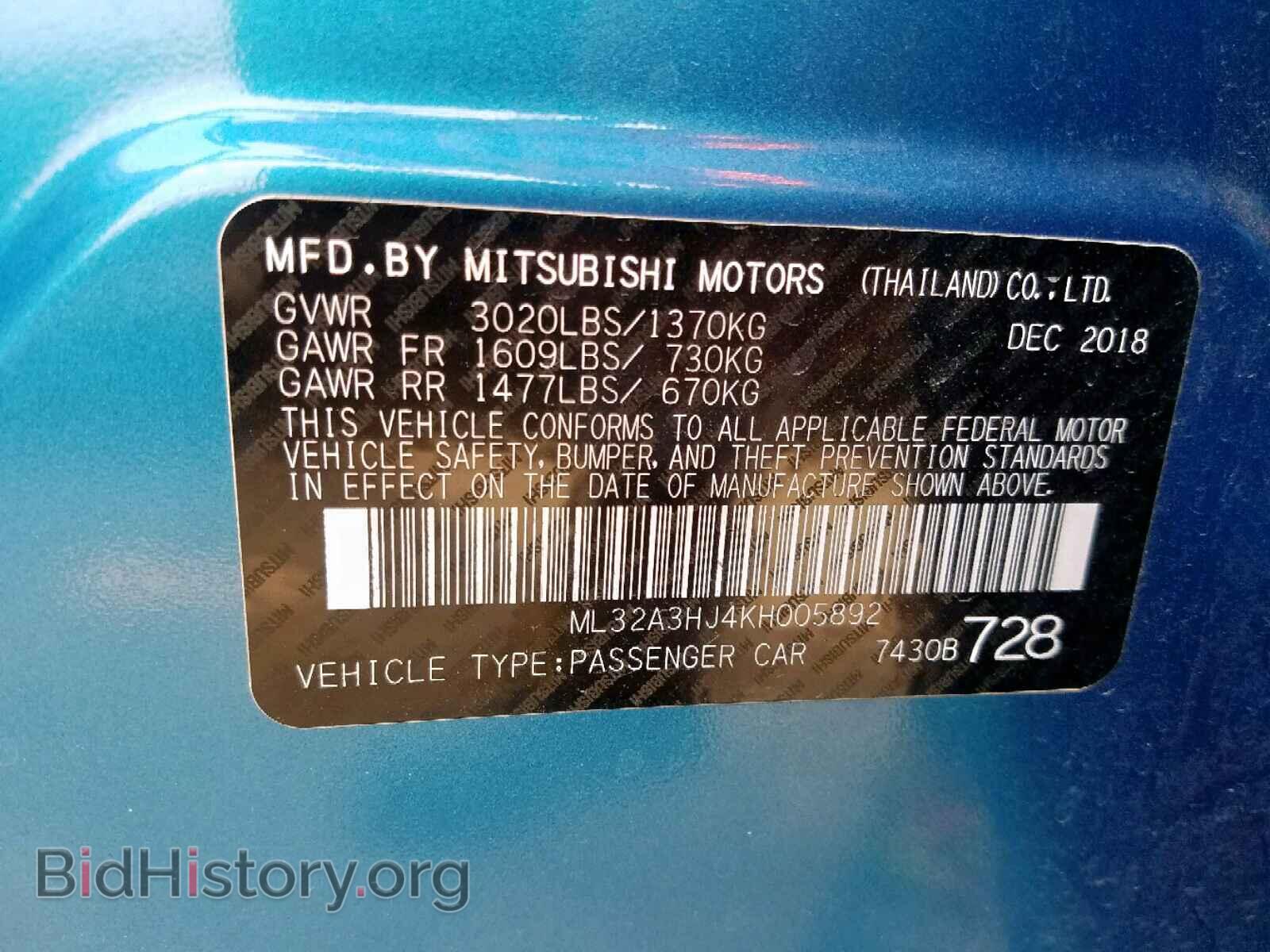 2019 MITSUBISHI MIRAGE - VIN: ML32A3HJ4KH005892 - Фото 10