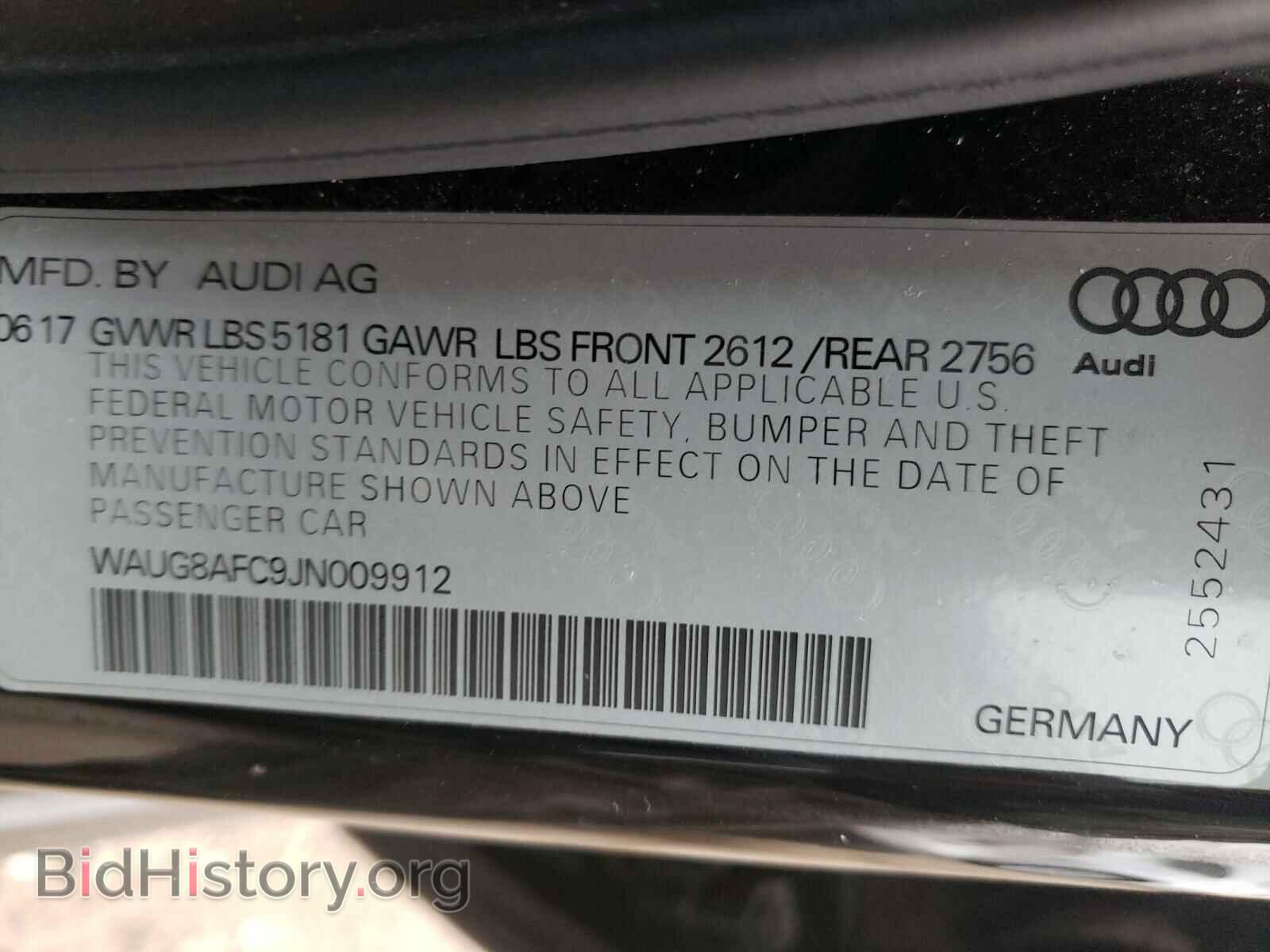 2018 AUDI A6 - VIN: WAUG8AFC9JN009912 - Фото 10