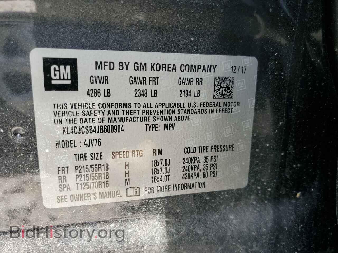 2018 BUICK ENCORE - VIN: KL4CJCSB4JB600904 - Фото 10