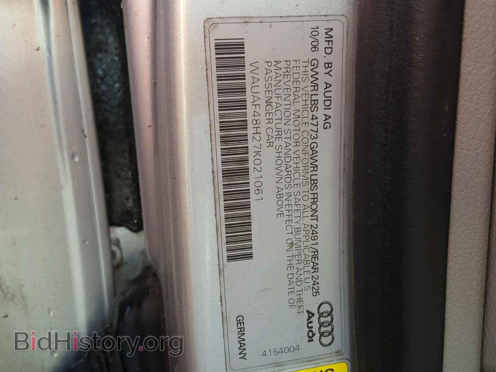 2007 AUDI A4 - VIN: WAUAF48H27K021061 - Фото 10