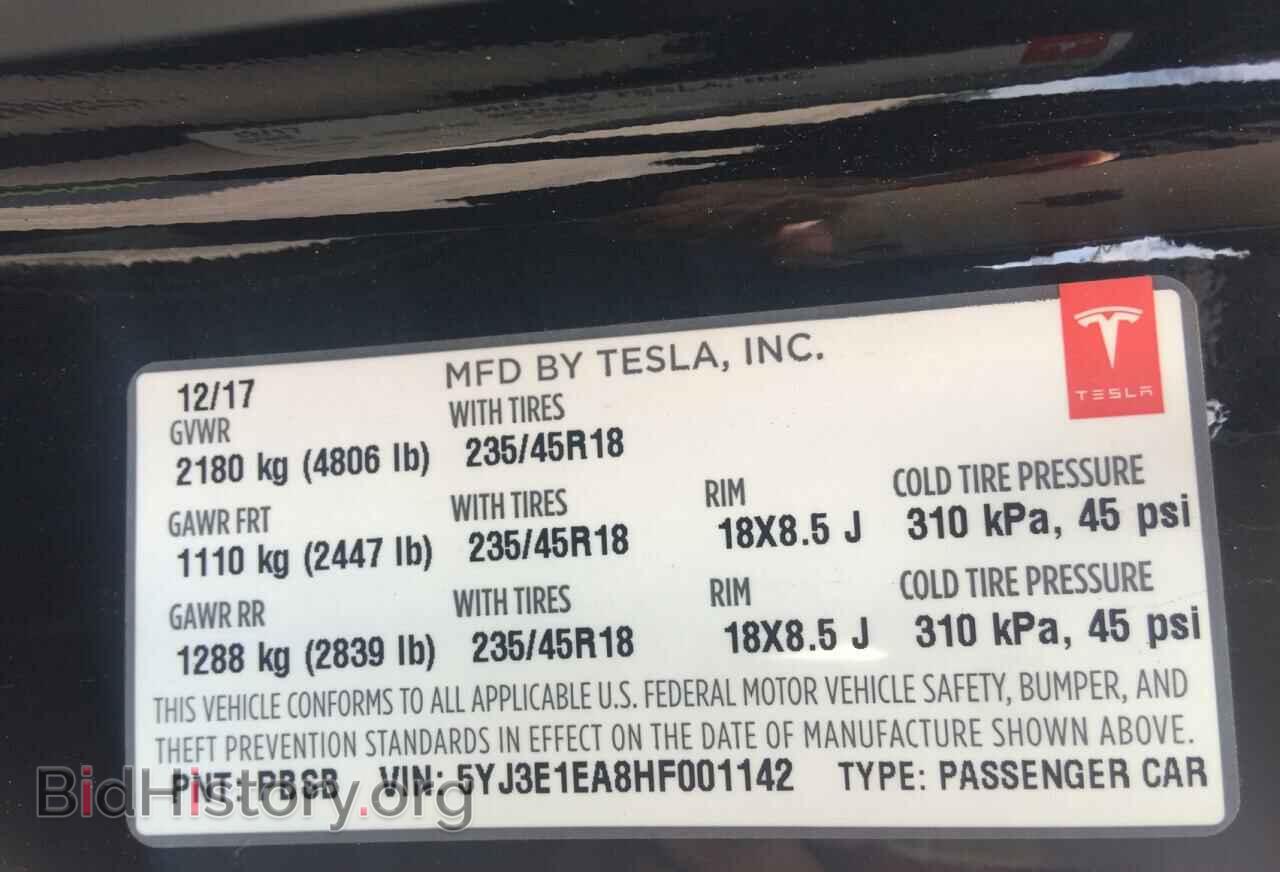 2017 TESLA MODEL 3 - VIN: 5YJ3E1EA8HF001142 - Фото 10