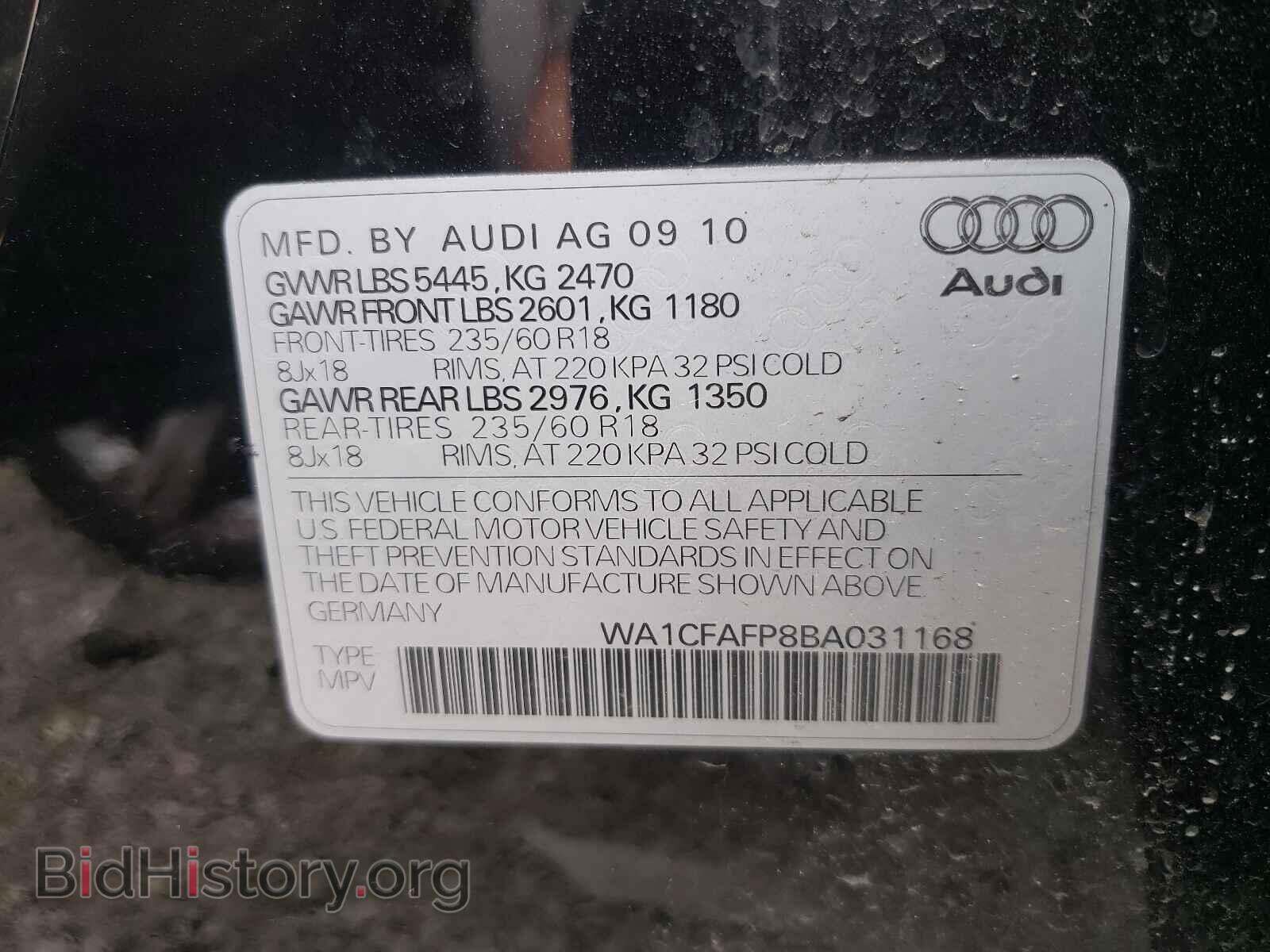 2011 AUDI Q5 - VIN: WA1CFAFP8BA031168 - Photo 10