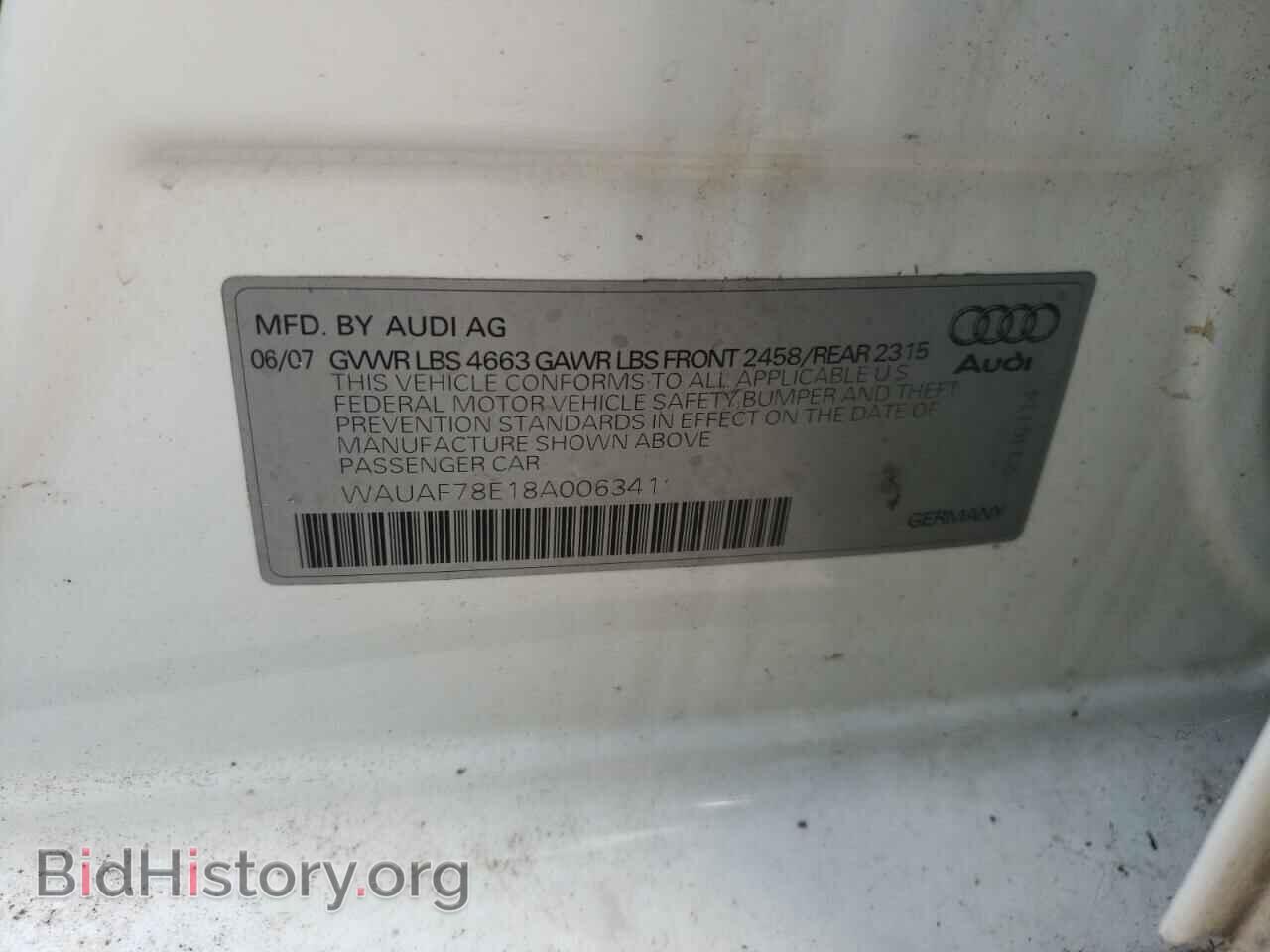 2008 AUDI A4 - VIN: WAUAF78E18A006341 - Фото 10