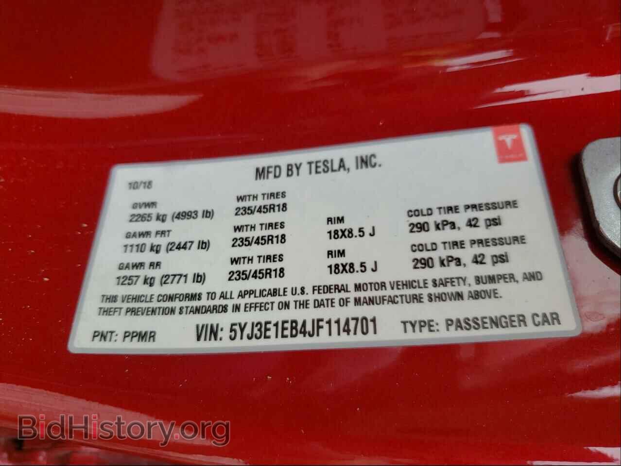 2018 TESLA MODEL 3 - VIN: 5YJ3E1EB4JF114701 - Фото 10