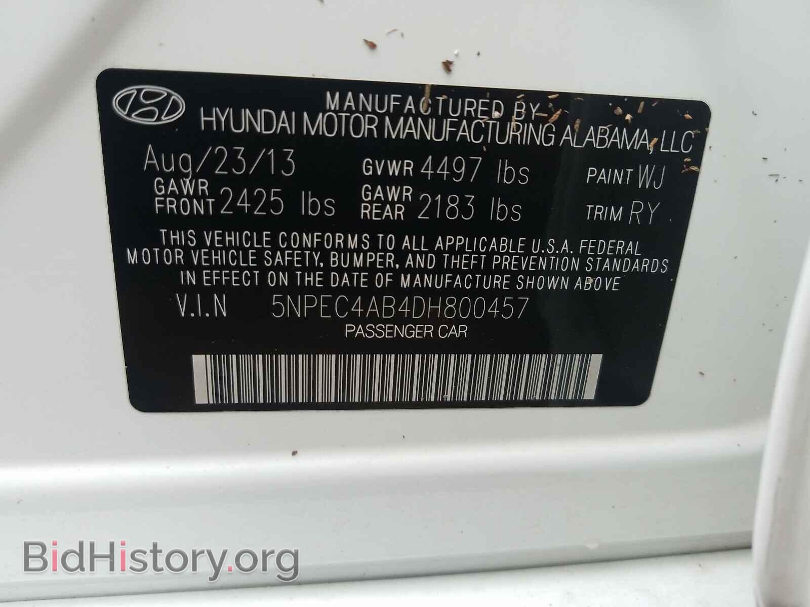 2013 HYUNDAI SONATA - VIN: 5NPEC4AB4DH800457 - Фото 10