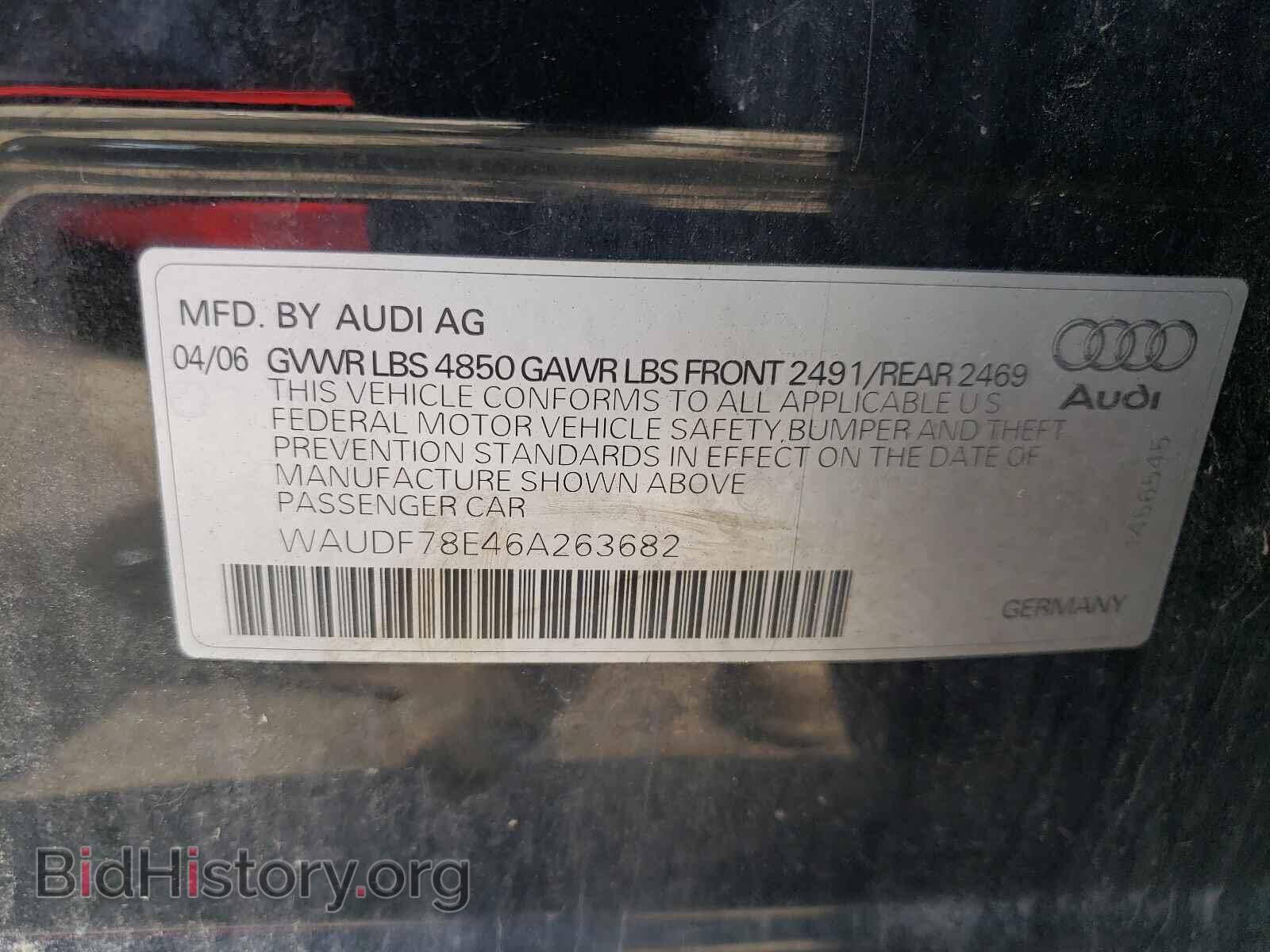 2006 AUDI A4 - VIN: WAUDF78E46A263682 - Фото 10