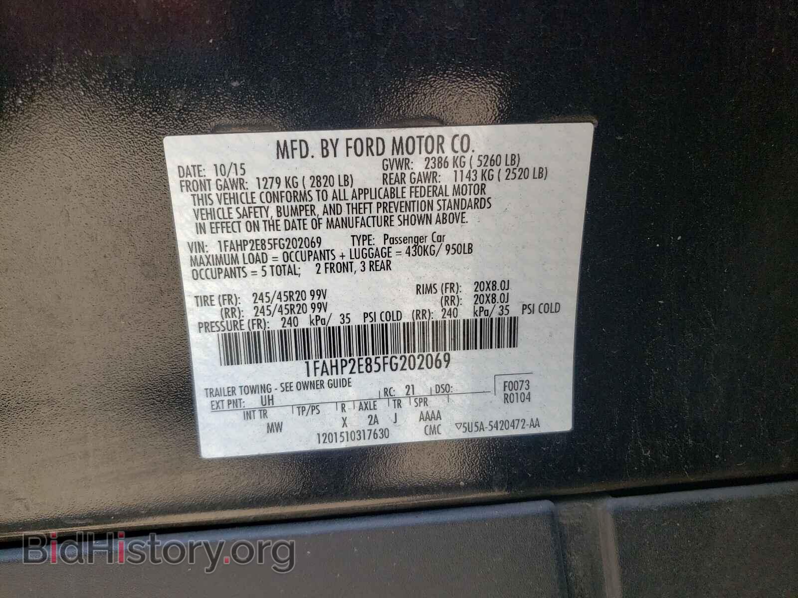 2015 FORD TAURUS - VIN: 1FAHP2E85FG202069 - Фото 10