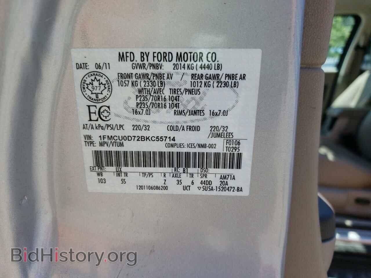 2011 FORD ESCAPE - VIN: 1FMCU0D72BKC55714 - Фото 10