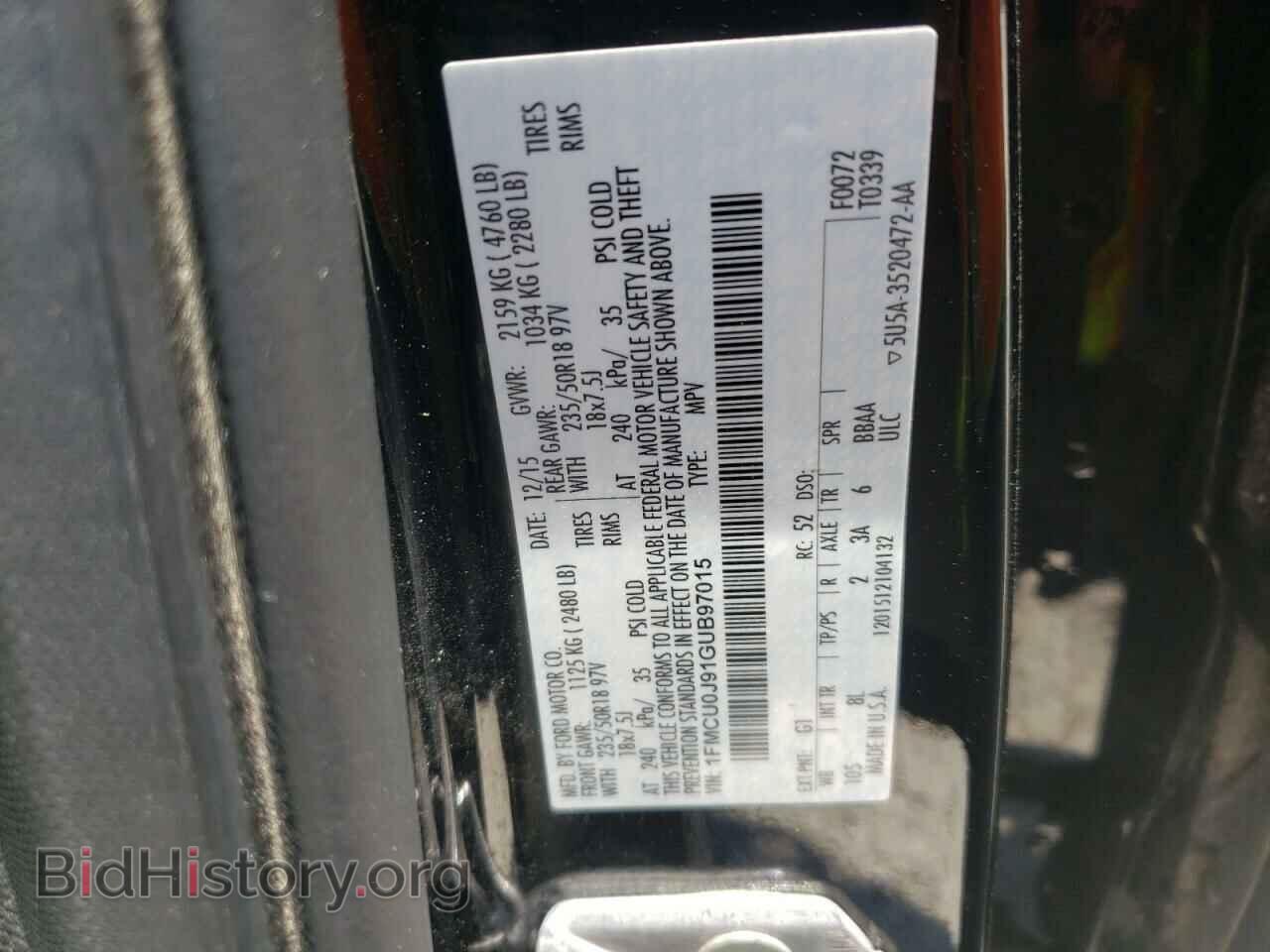 2016 FORD ESCAPE - VIN: 1FMCU0J91GUB97015 - Фото 10