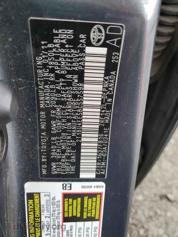 2011 TOYOTA COROLLA - VIN: 2T1BU4EE5BC557598 - Фото 12