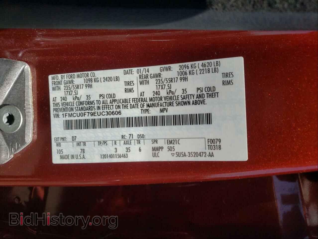 2014 FORD ESCAPE - VIN: 1FMCU0F79EUC30606 - Фото 10