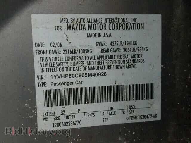 2006 MAZDA 6 - VIN: 1YVHP80C965M40926 - Photo 10