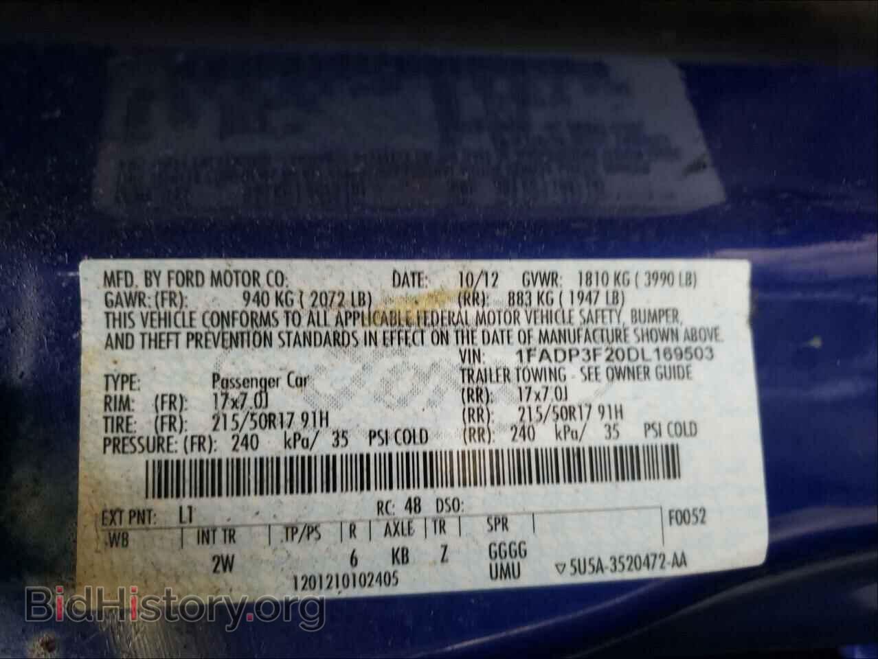 2013 FORD FOCUS - VIN: 1FADP3F20DL169503 - Фото 10