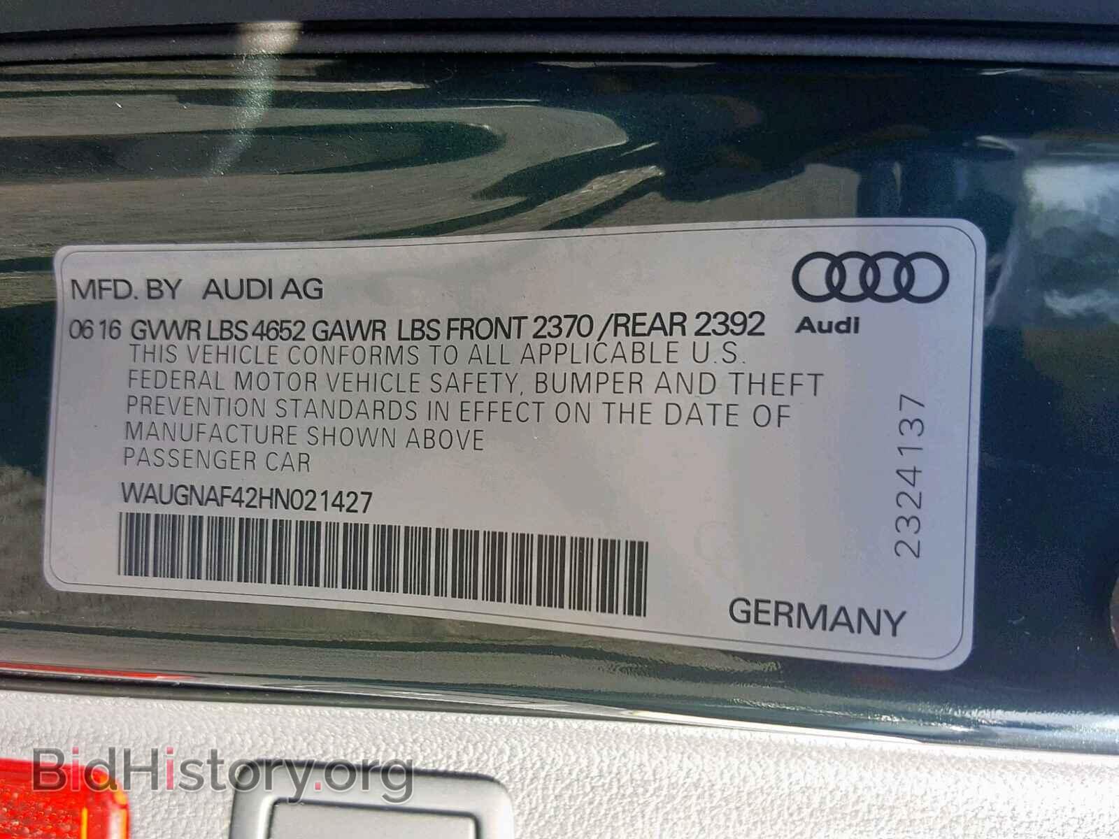 2017 AUDI A4 - VIN: WAUGNAF42HN021427 - Фото 10