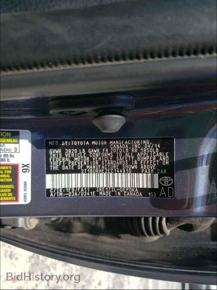 2014 TOYOTA COROLLA - VIN: 2T1BURHE2EC144910 - Фото 10