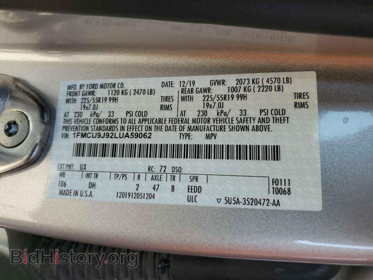 2020 FORD ESCAPE - VIN: 1FMCU9J92LUA59062 - Photo 12