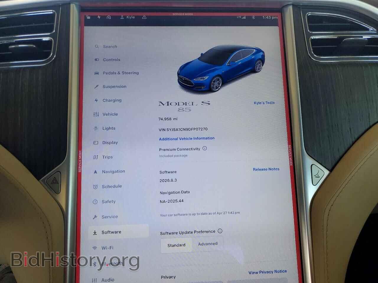 2013 TESLA MODEL S - VIN: 5YJSA1CN9DFP07270 - Фото 9
