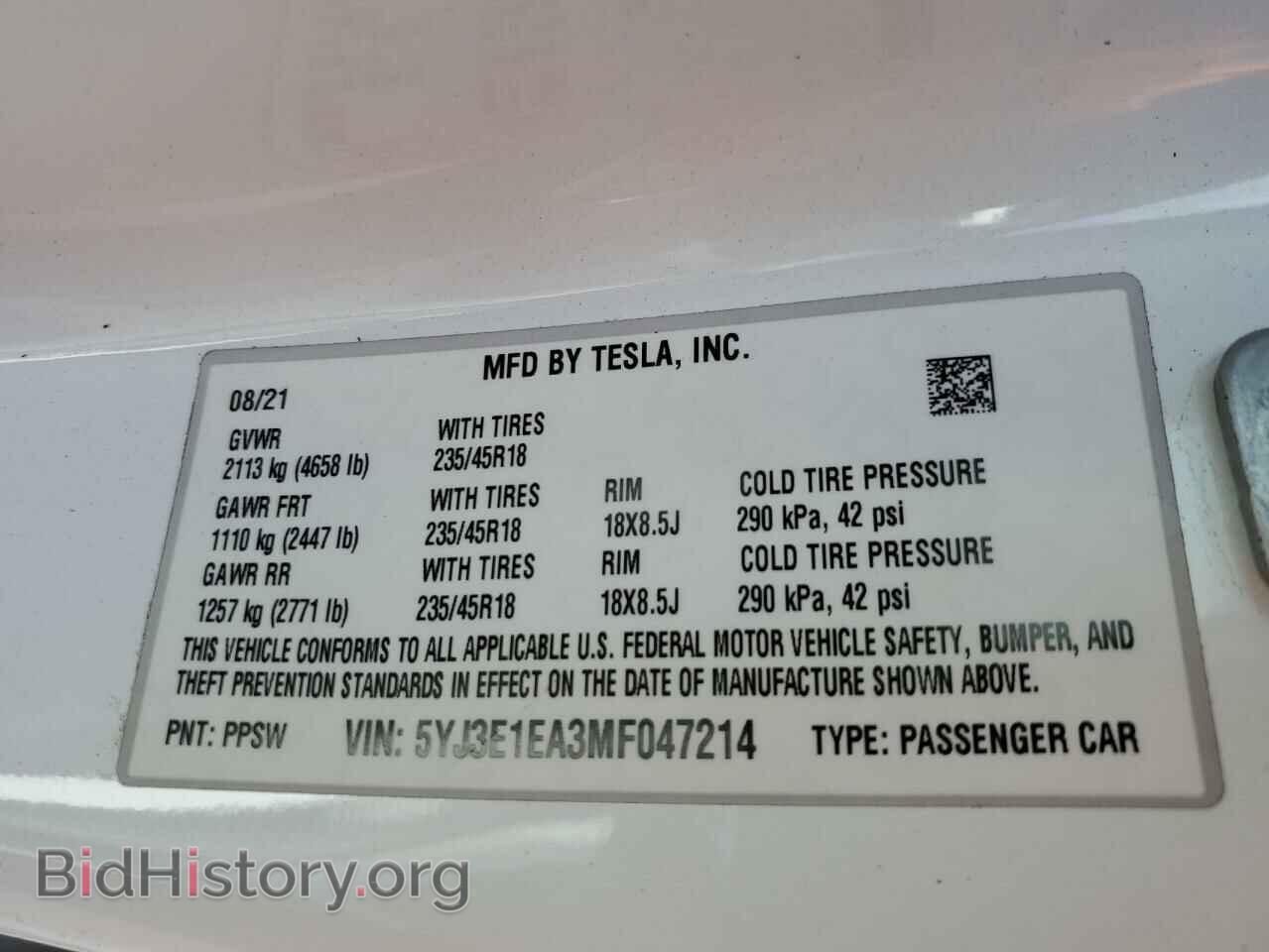 2021 TESLA MODEL 3 - VIN: 5YJ3E1EA3MF047214 - Фото 12