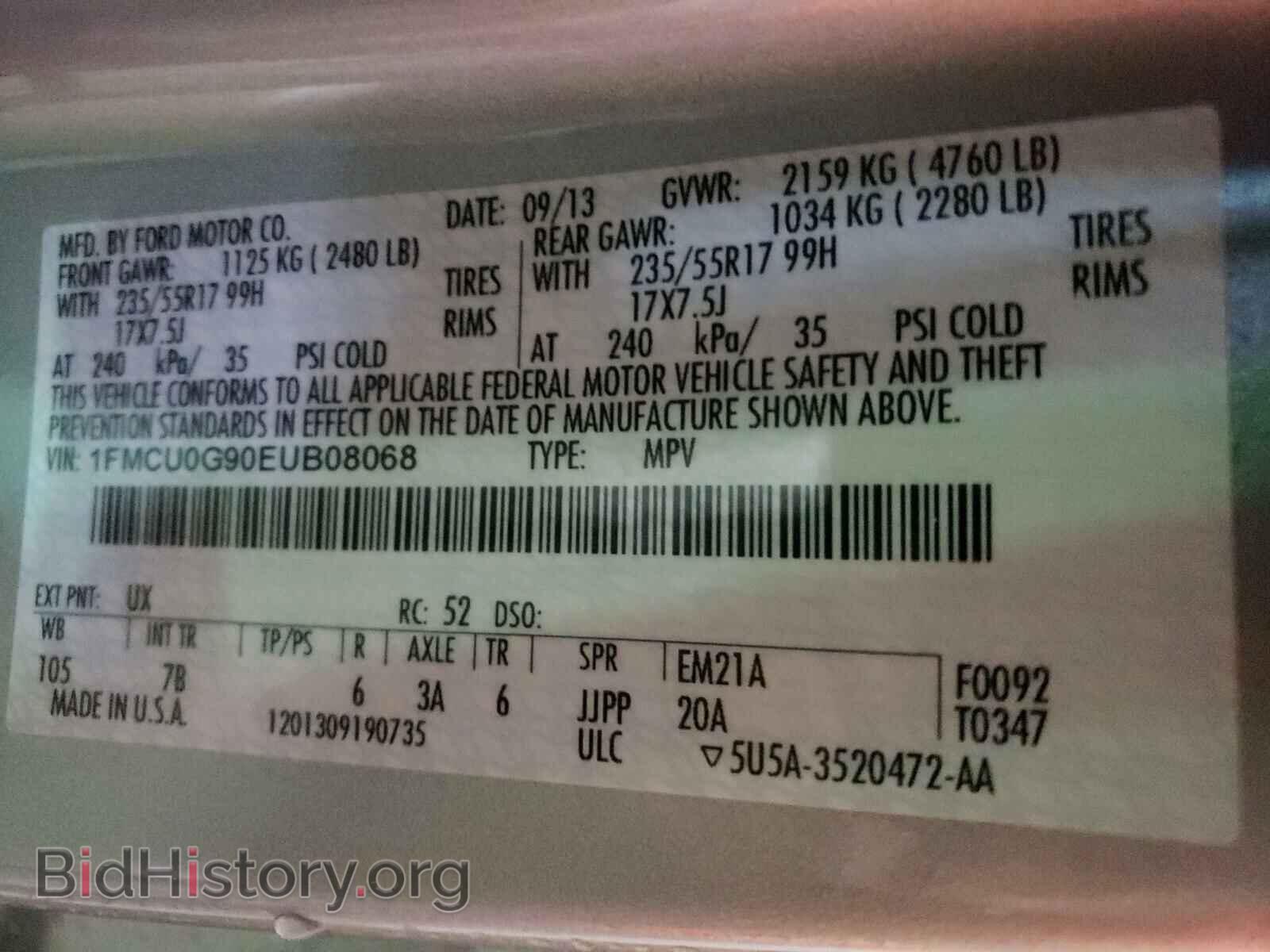 2014 FORD ESCAPE - VIN: 1FMCU0G90EUB08068 - Фото 10