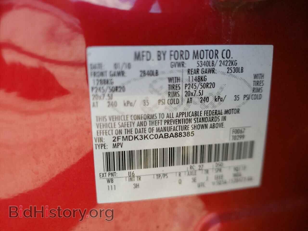 2010 FORD EDGE - VIN: 2FMDK3KC0ABA88385 - Фото 10