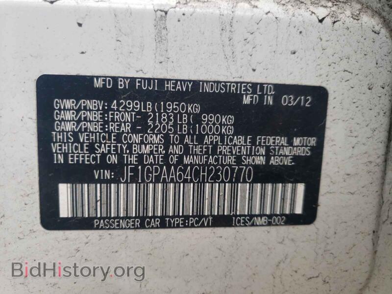 2012 Subaru IMPREZA (VIN JF1GPAA64CH230770) — фото 10 из 10