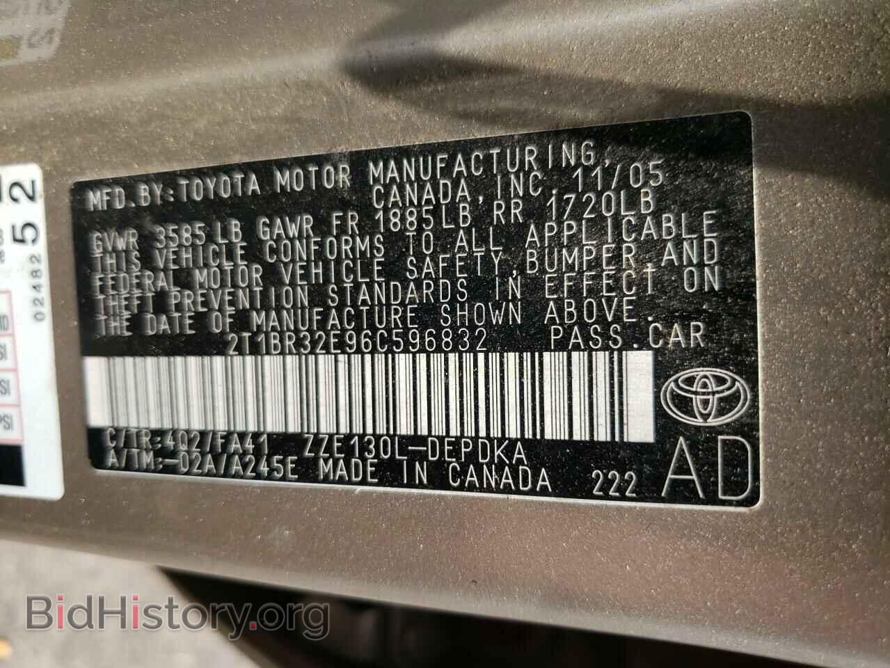 2006 TOYOTA COROLLA - VIN: 2T1BR32E96C596832 - Фото 10