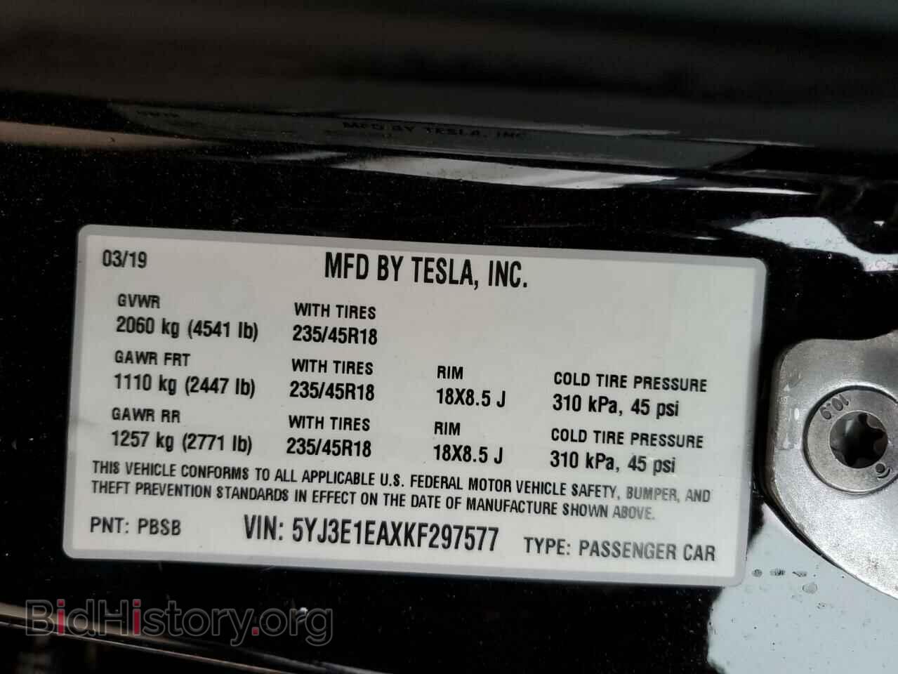 2019 TESLA MODEL 3 - VIN: 5YJ3E1EAXKF297577 - Фото 12