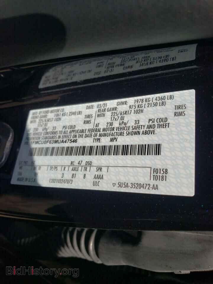 2021 FORD ESCAPE - VIN: 1FMCU0F63MUA47546 - Фото 10