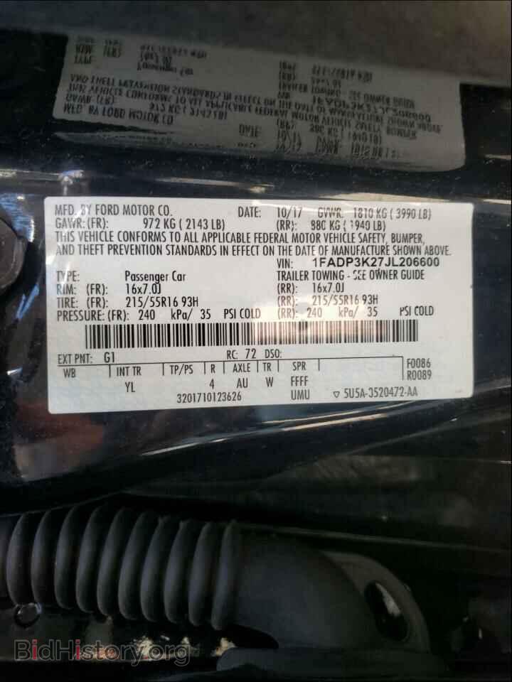 2018 FORD FOCUS - VIN: 1FADP3K27JL206600 - Фото 10