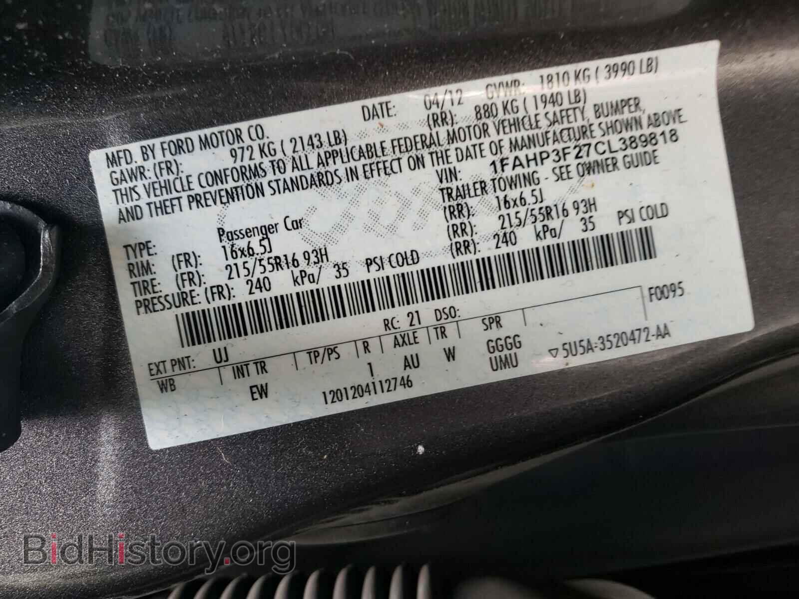 2012 FORD FOCUS - VIN: 1FAHP3F27CL389818 - Фото 10