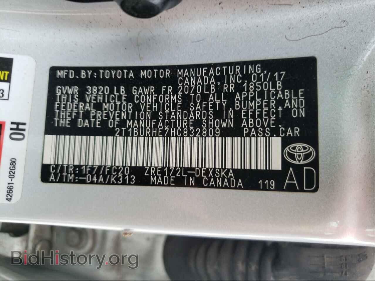 2017 TOYOTA COROLLA - VIN: 2T1BURHE7HC832809 - Фото 10