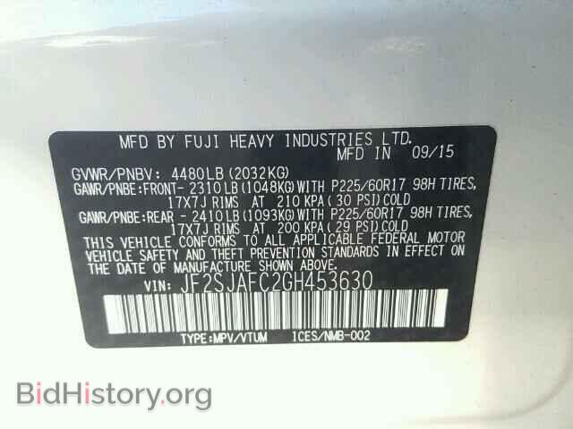2016 SUBARU FORESTER - VIN: JF2SJAFC2GH453630 - Фото 10