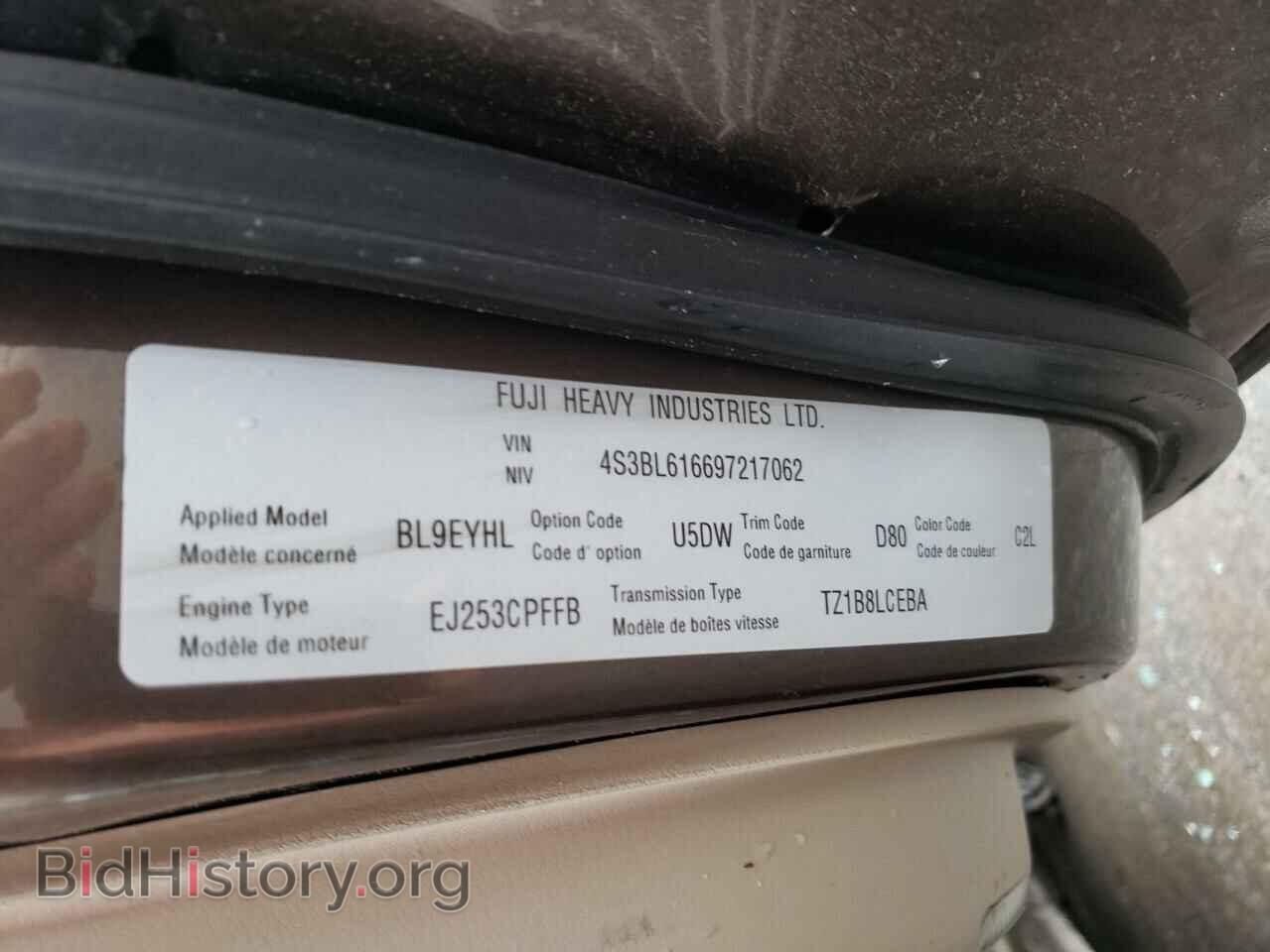 2009 SUBARU LEGACY - VIN: 4S3BL616697217062 - Фото 10
