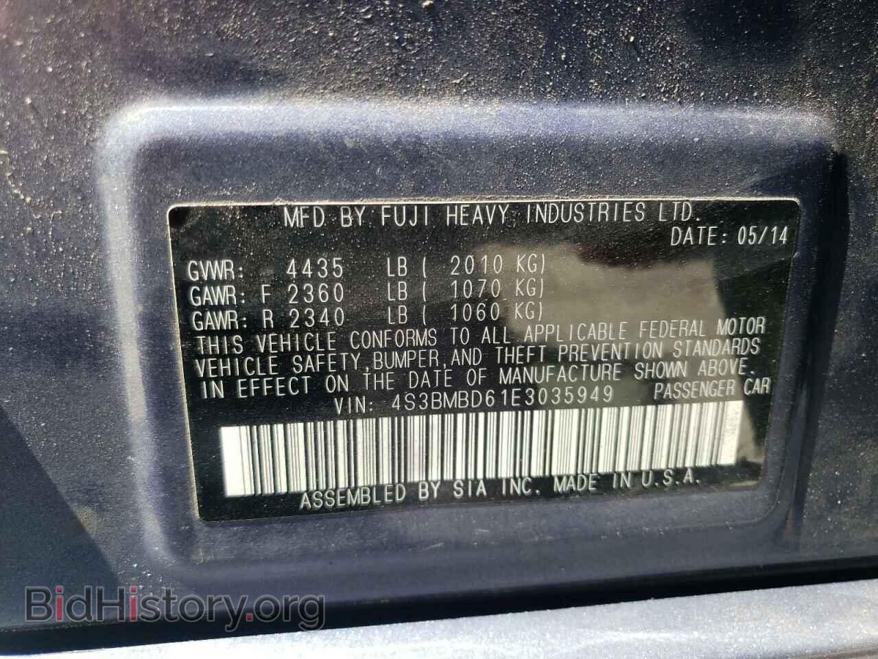 2014 SUBARU LEGACY - VIN: 4S3BMBD61E3035949 - Фото 10