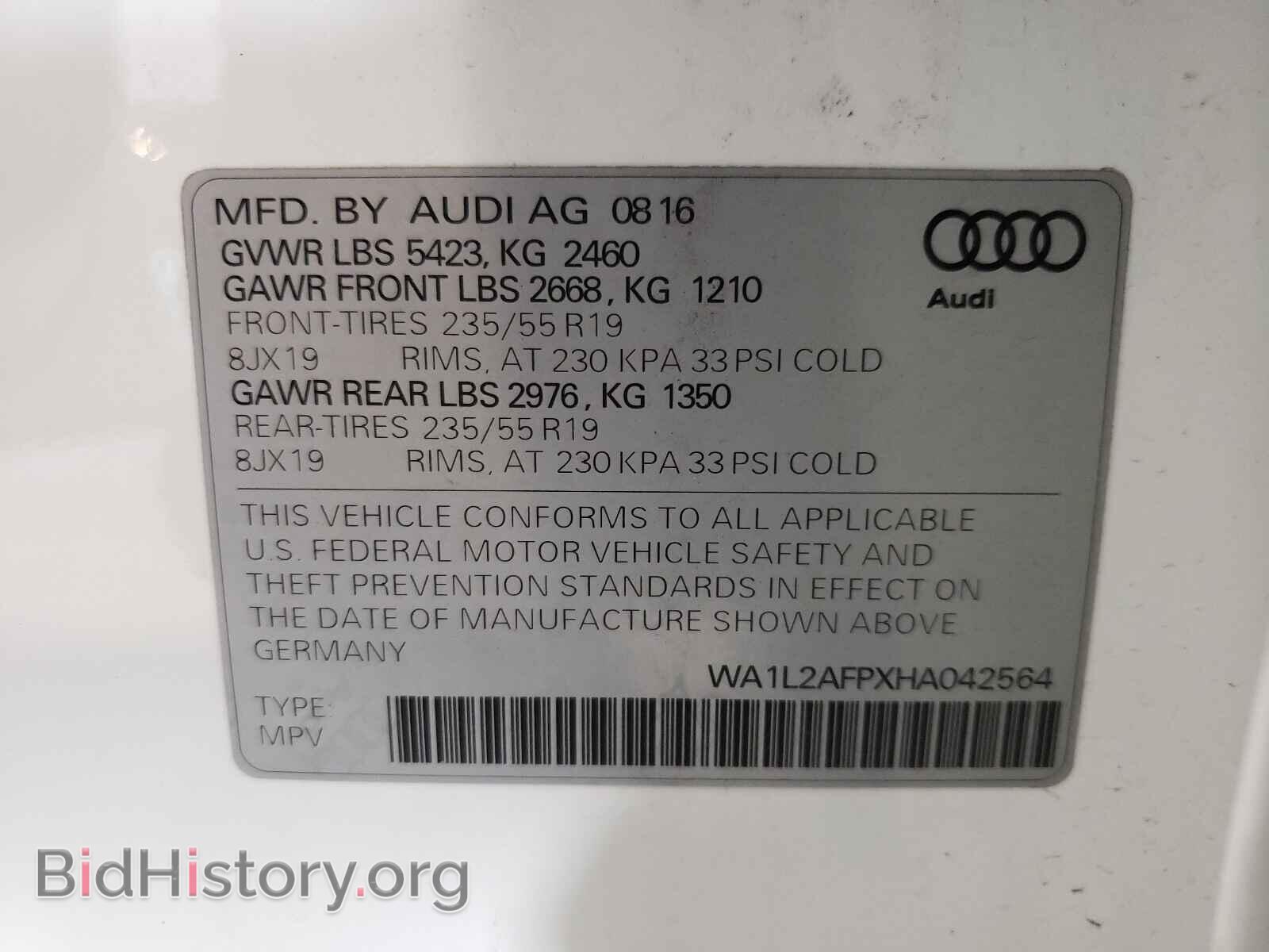 2017 AUDI Q5 - VIN: WA1L2AFPXHA042564 - Фото 10
