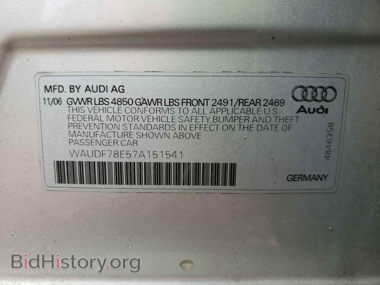 2007 AUDI A4 - VIN: WAUDF78E57A151541 - Фото 10